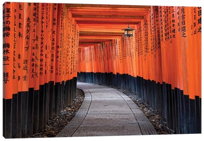 Red Torii Gates Of The Fushimi Inari Shrine In Kyoto, Japan Canvas Art Print - Churches & Places of Worship
