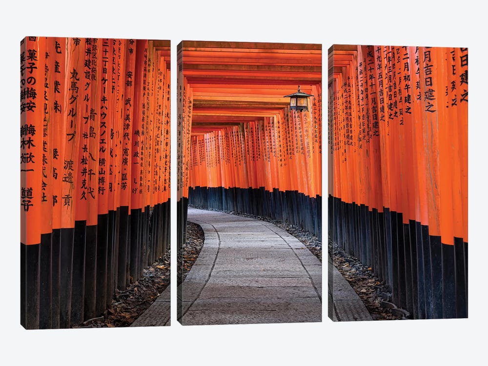 Red Torii Gates Of The Fushimi Inari Shrine In Kyoto, Japan by Jan Becke 3-piece Art Print