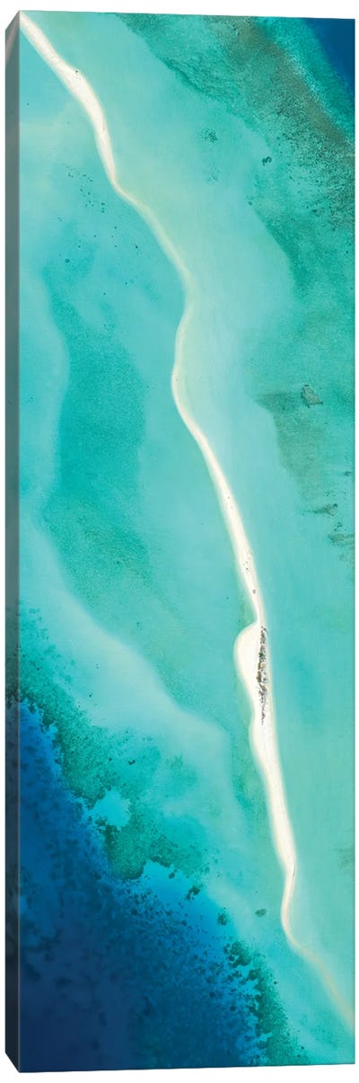 Aerial Panorama Of A Blue Lagoon With Sandbank, Indian Ocean, Maldives Canvas Art Print - Island Art