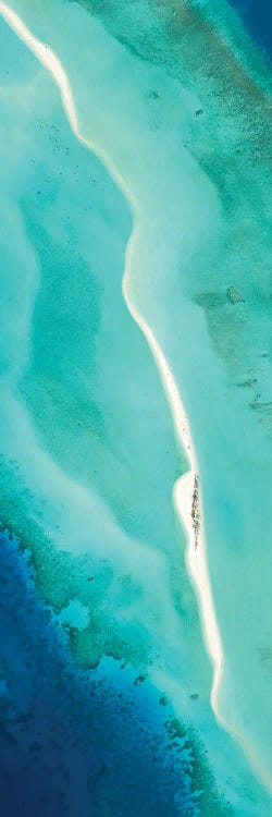 Aerial Panorama Of A Blue Lagoon With Sandbank, Indian Ocean, Maldives