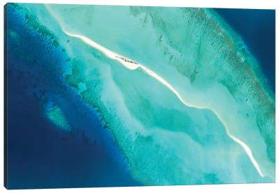 Aerial View Of A Sandbank And Blue Lagoon, Indian Ocean, Maldives Canvas Art Print - Aerial Beaches 