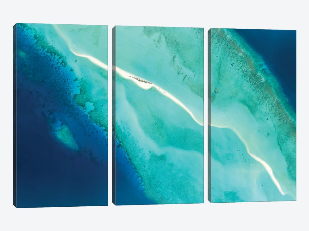 Aerial View Of A Sandbank And Blue Lagoon, Indian Ocean, Maldives by Jan Becke 3-piece Canvas Wall Art