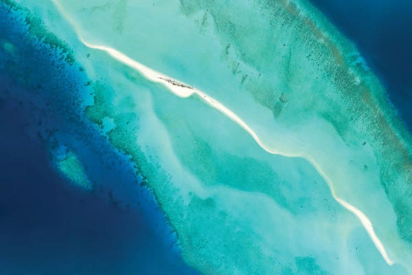 Aerial View Of A Sandbank And Blue Lagoon, Indian Ocean, Maldives