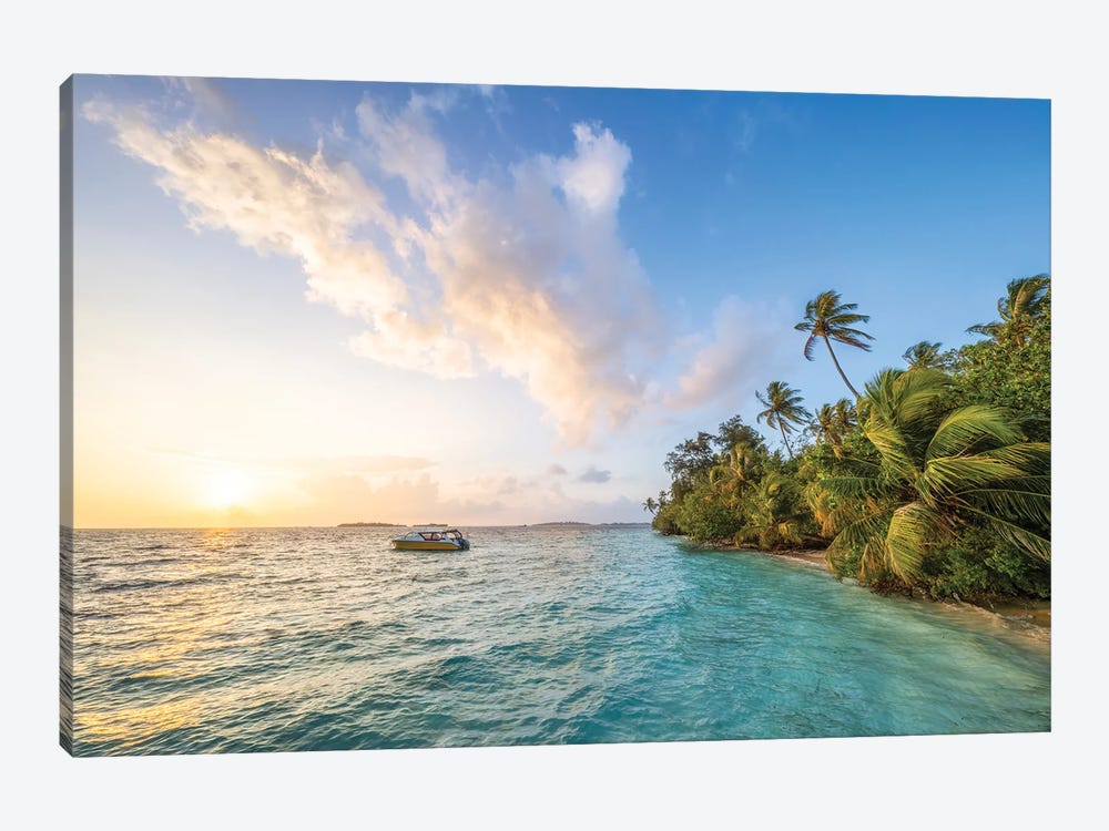 Sunset On A Tropical Island In The Maldives by Jan Becke 1-piece Canvas Print