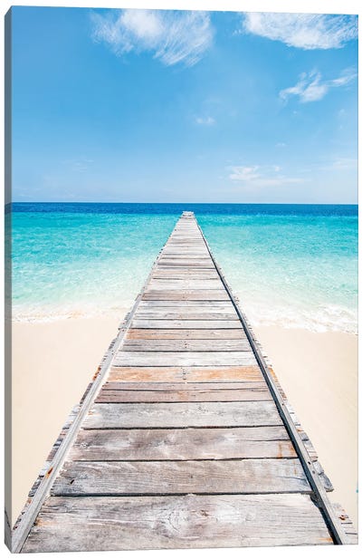 Wooden Pier At The Beach In The Maldives Canvas Art Print