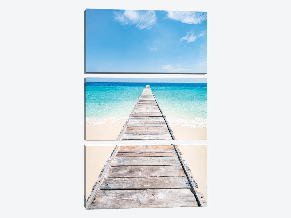 Wooden Pier At The Beach In The Maldives by Jan Becke 3-piece Canvas Artwork