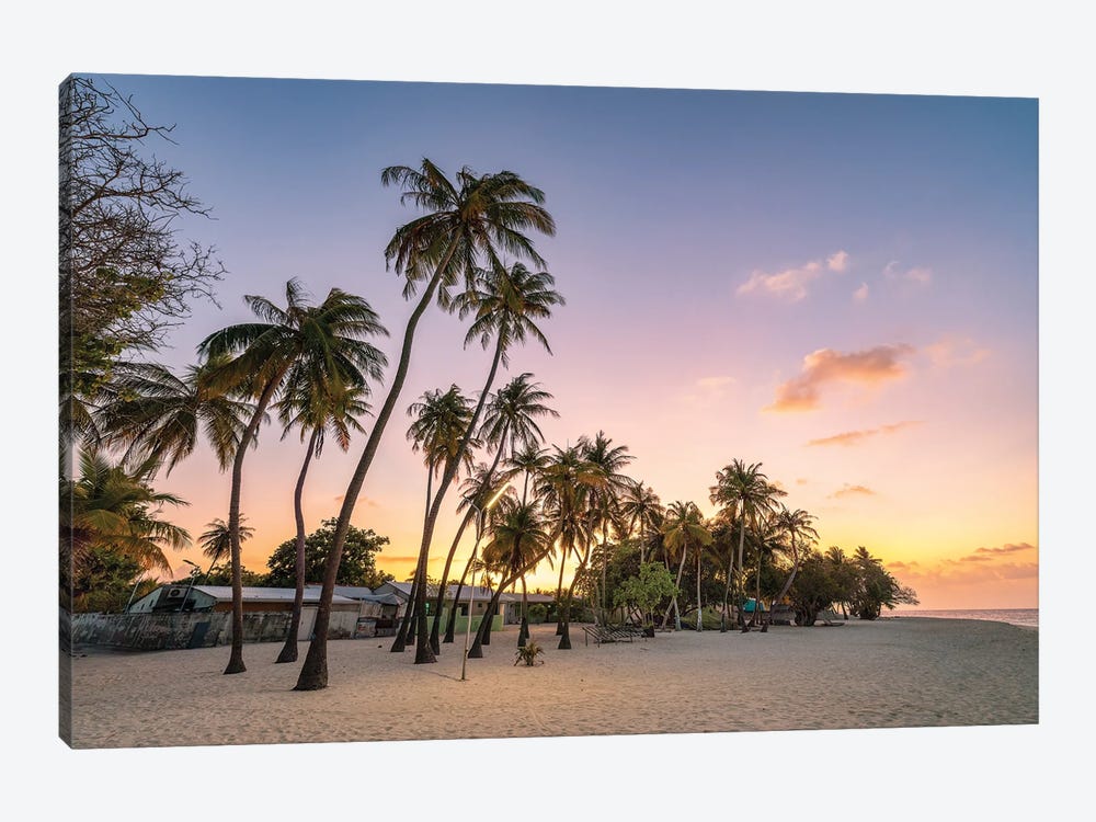 Sunset On The Palm Beach, Maldives by Jan Becke 1-piece Canvas Print