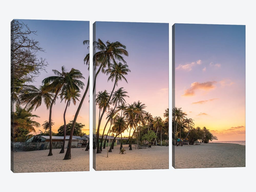 Sunset On The Palm Beach, Maldives by Jan Becke 3-piece Art Print