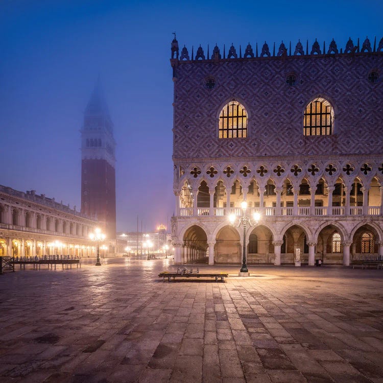 St Mark's Campanile And Doge's Palace Covered In Fog, Venice, Italy