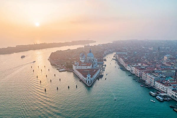 Venice: Aerial View Of Venice At Sunset by Jan Becke