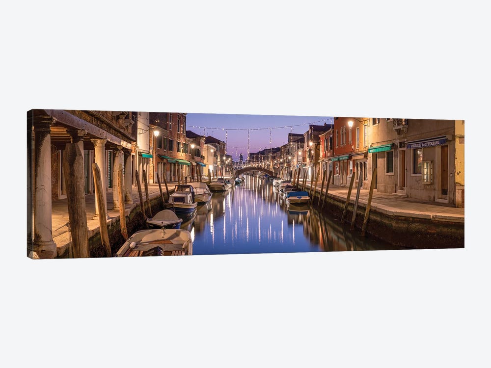 Canal At Night With Christmas Decoration, Murano Island, Venice, Italy by Jan Becke 1-piece Art Print