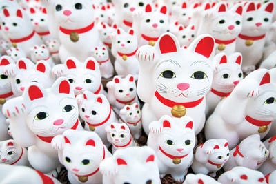 Manekineko Cat Figures As Lucky Charm by Jan Becke multi panel art
