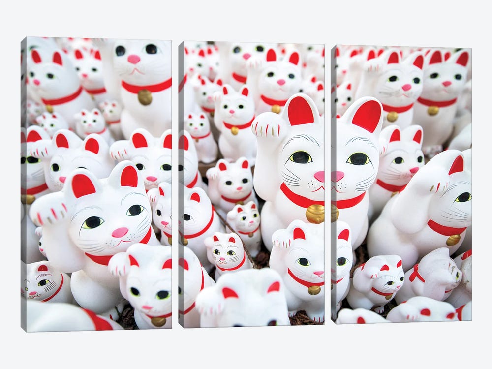 Manekineko Cat Figures As Lucky Charm by Jan Becke 3-piece Canvas Art Print