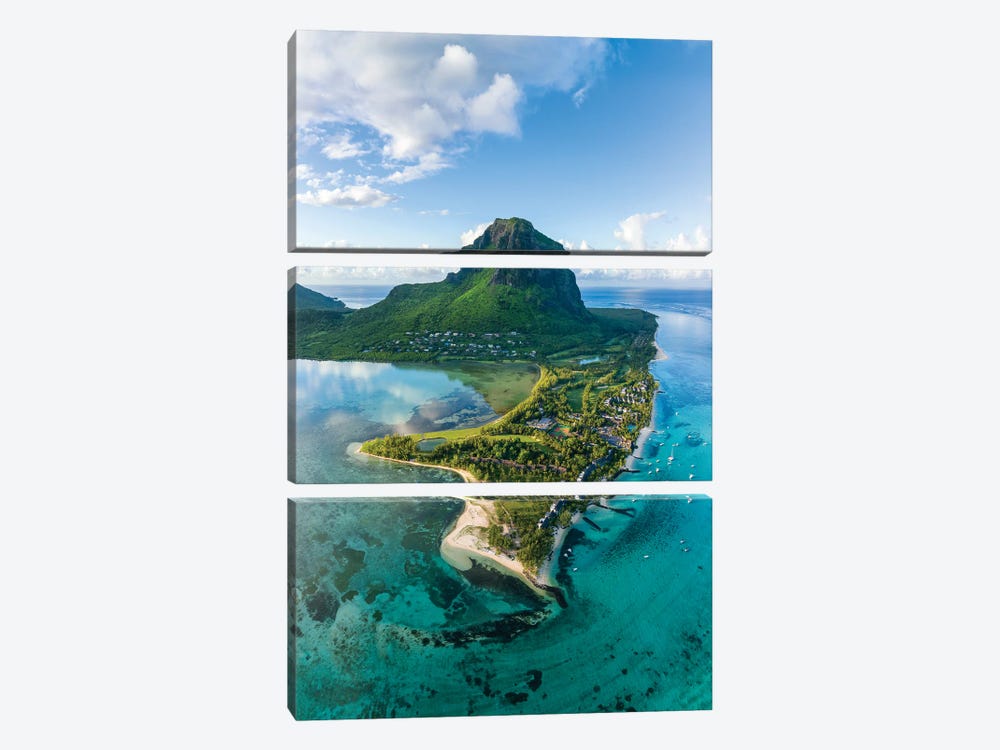 Aerial View Of Le Morne Brabant Mountain On Mauritius Island by Jan Becke 3-piece Canvas Print