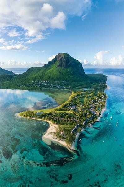 Islands: Aerial View Of Le Morne Brabant Mountain On Mauritius Island by Jan Becke