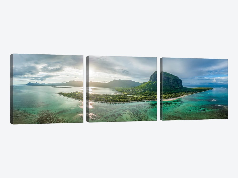 Aerial Panorama Of Mauritius Island At Sunrise by Jan Becke 3-piece Art Print