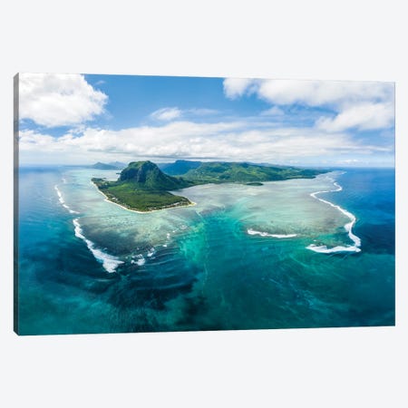 Aerial View Of The Lagoon With Underwater Waterfall Illusion On Mauritius Island Canvas Print #JNB2284} by Jan Becke Canvas Print