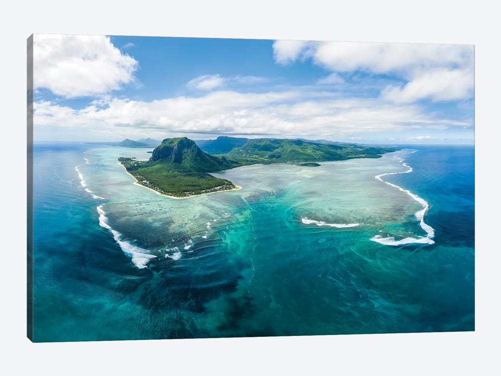 Aerial View Of The Lagoon With Underwater Waterfall Illusion On Mauritius Island by Jan Becke 1-piece Canvas Print