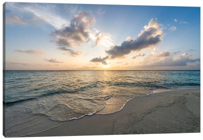 Sunset On The Beach In The Maldives Canvas Art Print - Sunrises & Sunsets Scenic Photography