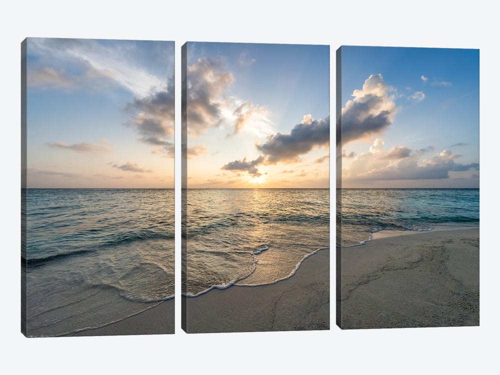 Sunset On The Beach In The Maldives by Jan Becke 3-piece Canvas Wall Art