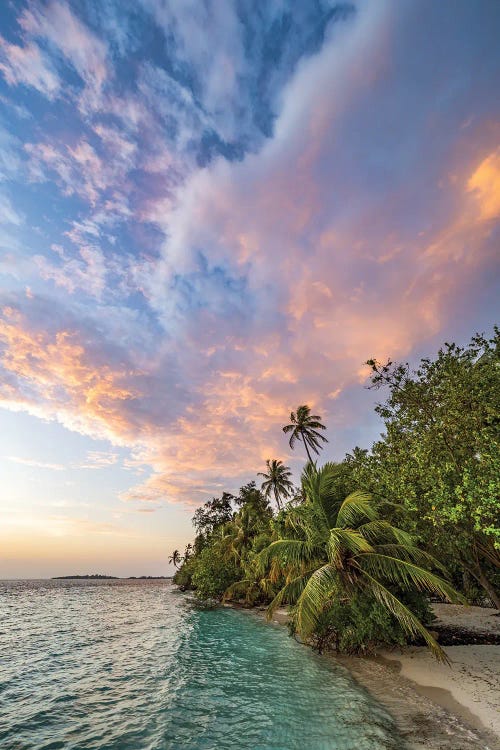 Dramatic Sunrise At The Beach On A Tropical Island In The Maldives