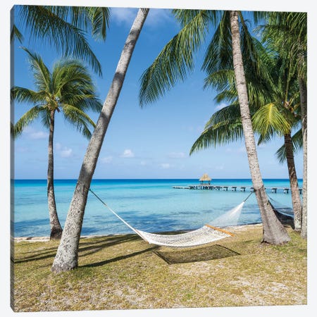 Relaxing Summer Vacation In A Hammock On The Beach, French Polynesia Canvas Print #JNB2302} by Jan Becke Art Print