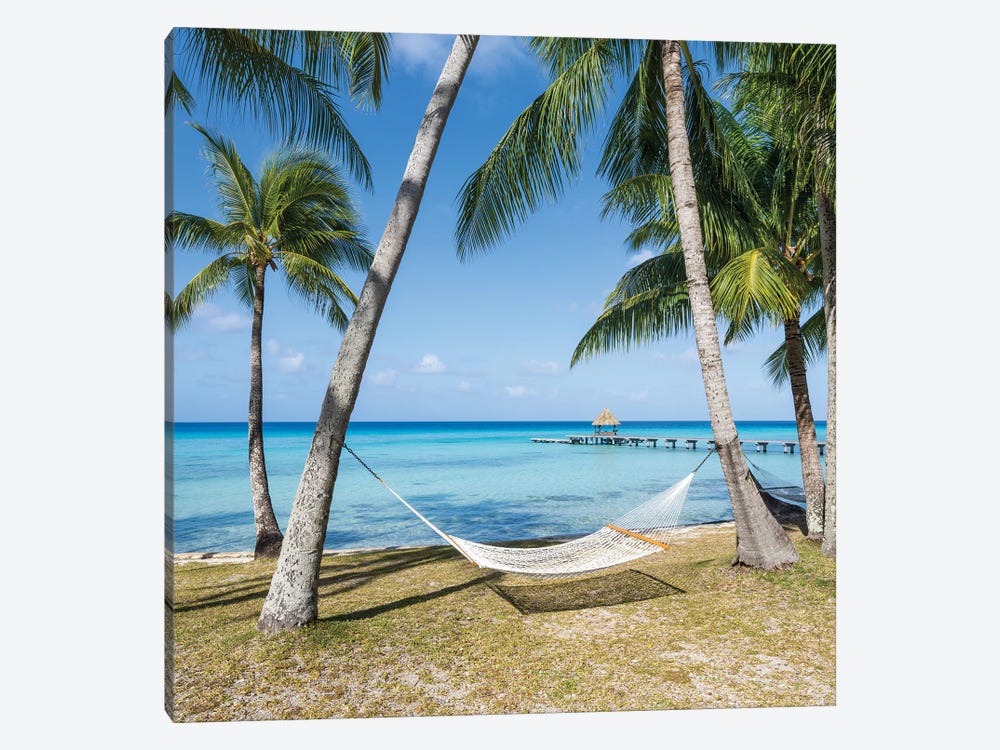 Relaxing Summer Vacation In A Hammock On The Beach, French Polynesia by Jan Becke 1-piece Canvas Artwork