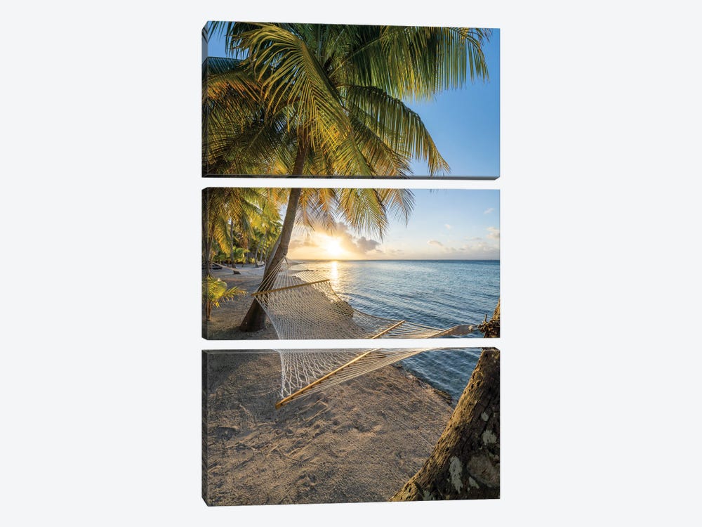 Sunset In A Hammock On The Beach by Jan Becke 3-piece Canvas Print