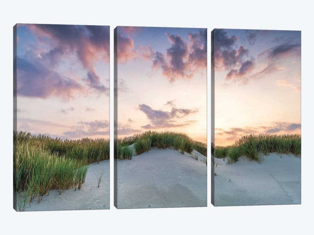 Dramatic Sunset On The Dune Beach by Jan Becke 3-piece Canvas Print