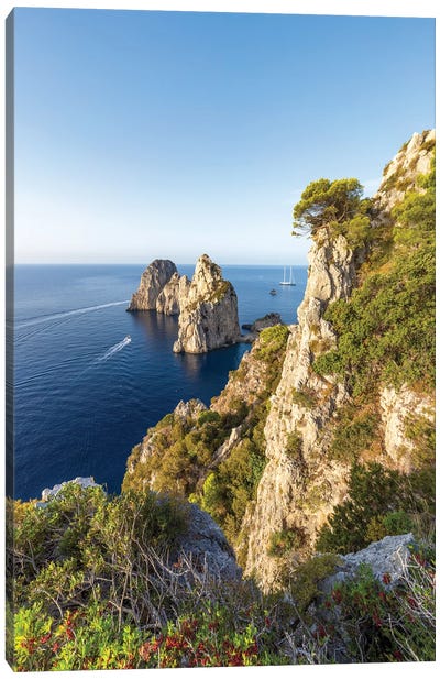 Faraglioni Rocks, Capri Island, Italy Canvas Art Print - Cliff Art