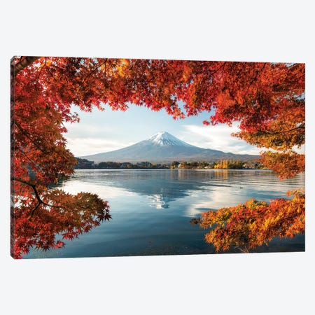 Mount Fuji At Lake Kawaguchiko During Autumn Season Canvas Print #JNB232} by Jan Becke Canvas Art