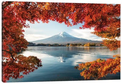 Mount Fuji At Lake Kawaguchiko During Autumn Season Canvas Art Print
