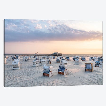 Sunrise At The North Sea beach, Sankt Peter-Ording, Schleswig-Holstein, Germany Canvas Print #JNB2330} by Jan Becke Canvas Wall Art