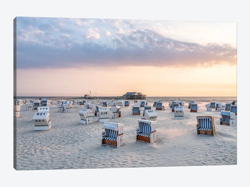 Sunrise At The North Sea beach, Sankt Peter-Ording, Schleswig-Holstein, Germany by Jan Becke 1-piece Canvas Art Print