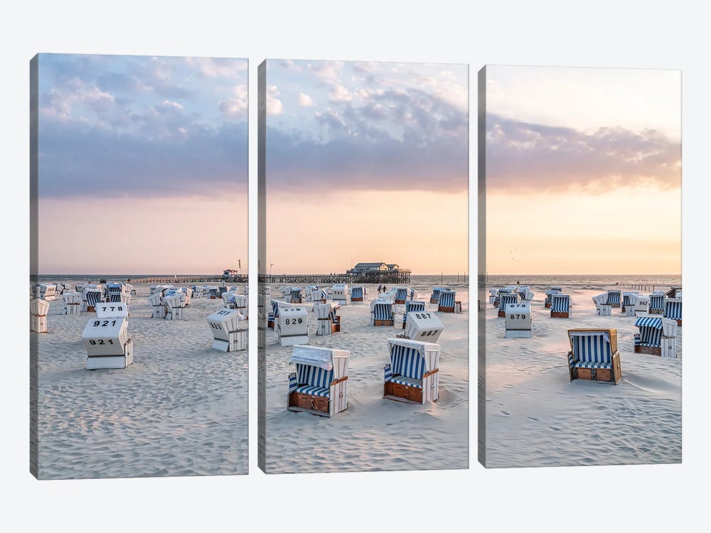 Sunrise At The North Sea beach, Sankt Peter-Ording, Schleswig-Holstein, Germany by Jan Becke 3-piece Art Print
