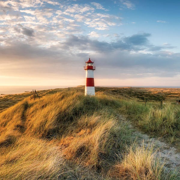 Coastal Sand Dunes: Red Lighthouse At The North Sea Coast, Sylt, Schleswig-Holstein, Germany by Jan Becke