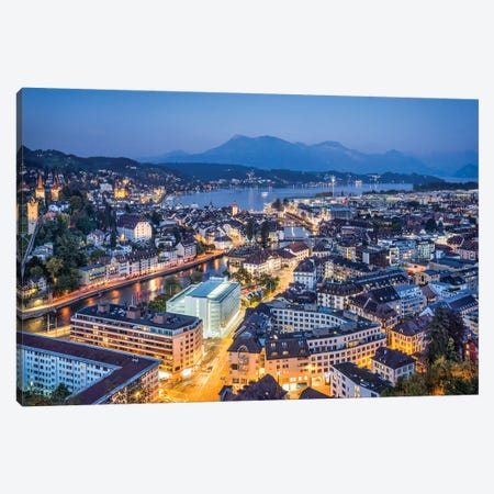 Aerial View Of Lucerne At Night Canvas Print #JNB233} by Jan Becke Canvas Art