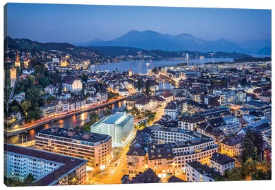 Aerial View Of Lucerne At Night Canvas Art Print