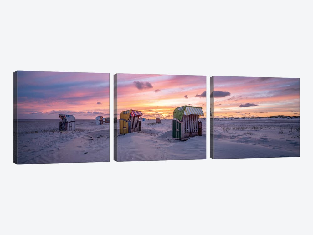 Beach Chairs At Sunset, North Sea Coast, Germany by Jan Becke 3-piece Canvas Art