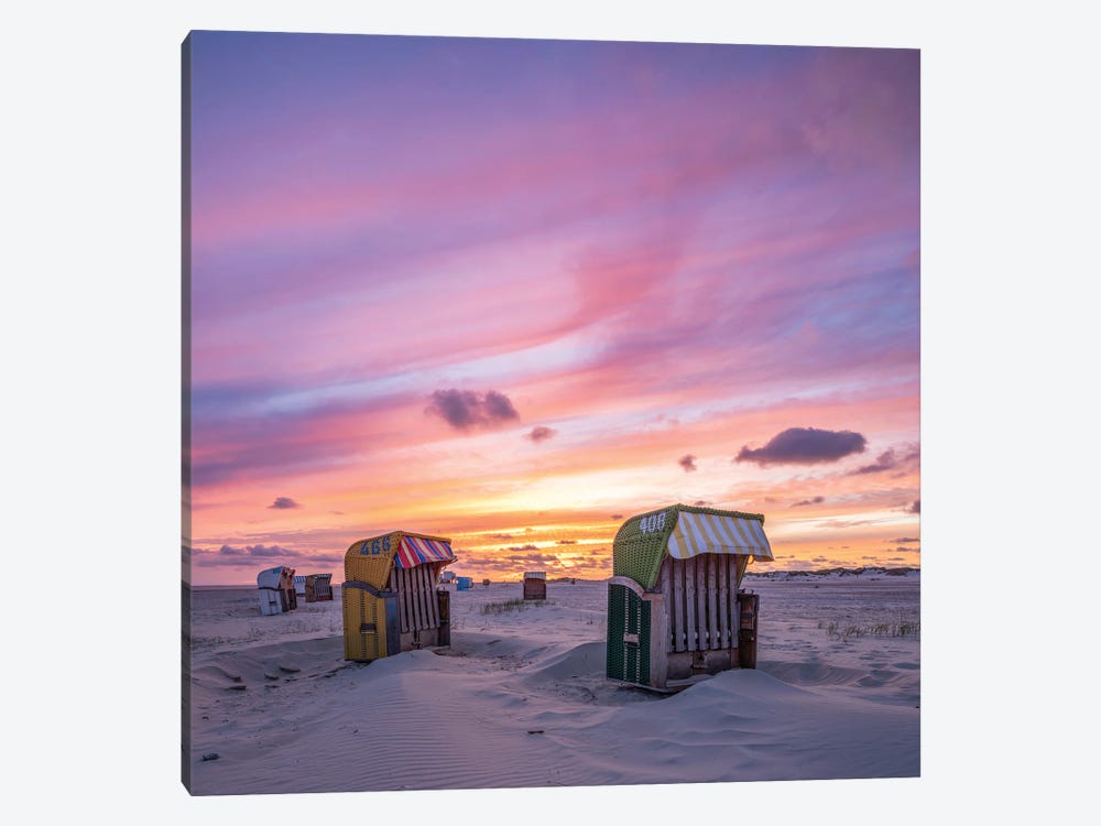Sunset At The Beach, North Sea Coast, Germany by Jan Becke 1-piece Canvas Art Print