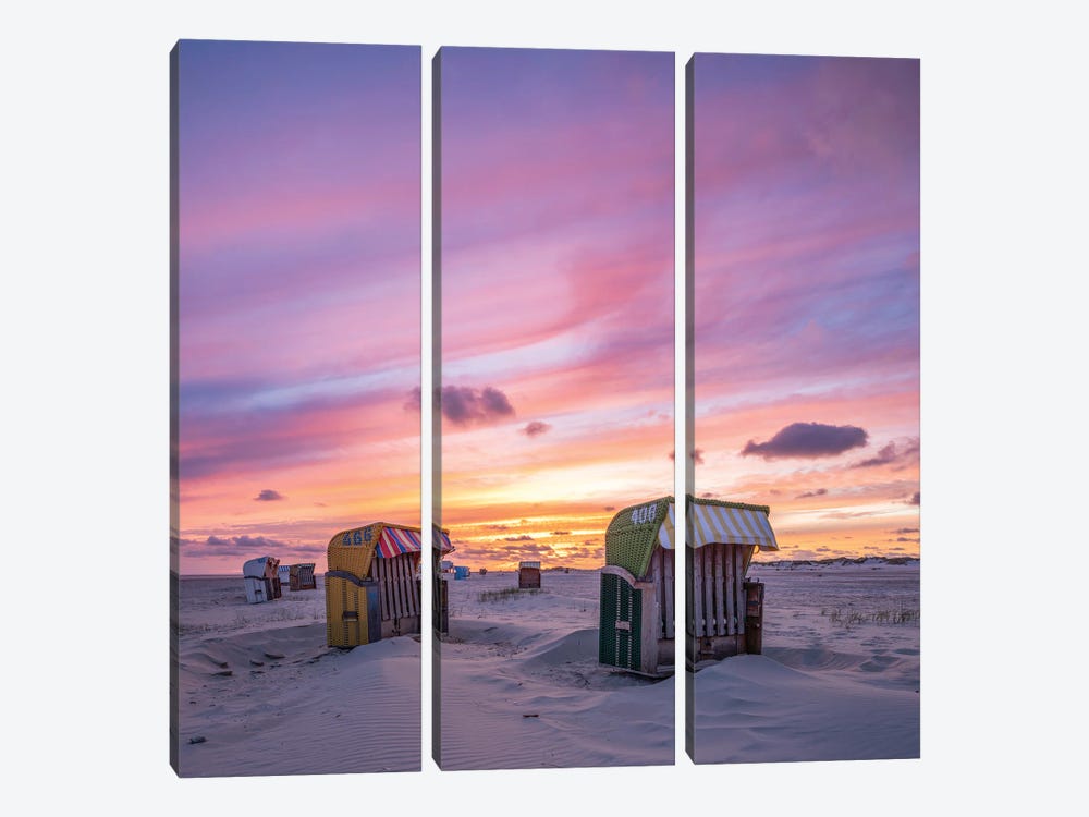 Sunset At The Beach, North Sea Coast, Germany by Jan Becke 3-piece Canvas Print