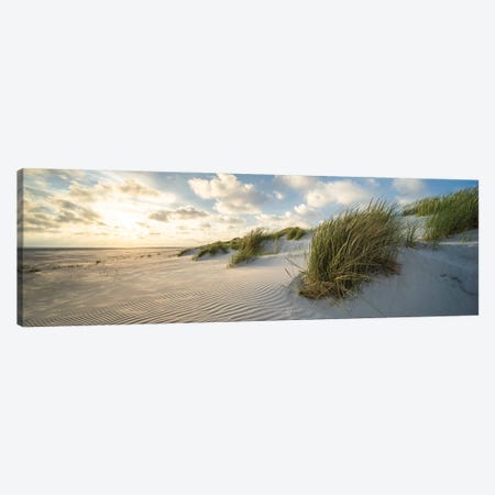 Beach Panorama At Sunset With Clouds Canvas Print #JNB2349} by Jan Becke Canvas Art Print