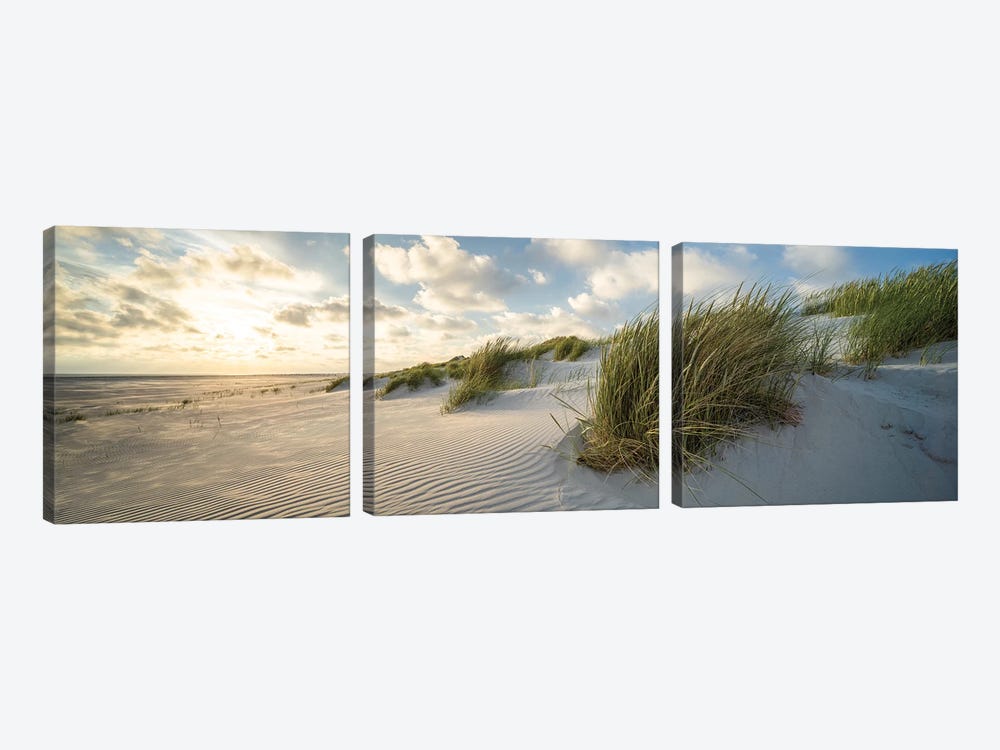 Beach Panorama At Sunset With Clouds by Jan Becke 3-piece Art Print