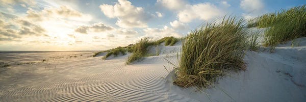 Coastal Sand Dunes: Beach Panorama At Sunset With Clouds by Jan Becke