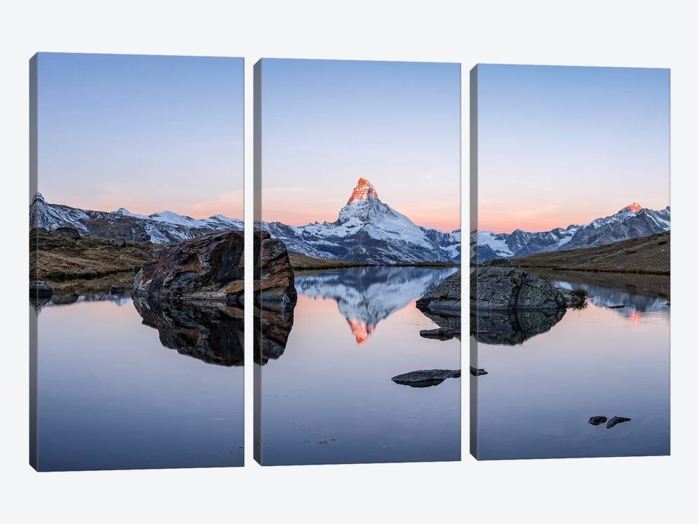 Panoramic View Of Stellisee And Matterhorn At Sunrise by Jan Becke 3-piece Canvas Art Print