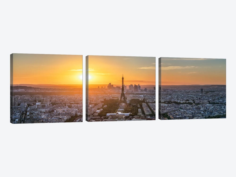 Paris Skyline Panorama At Sunset In Summer by Jan Becke 3-piece Canvas Wall Art