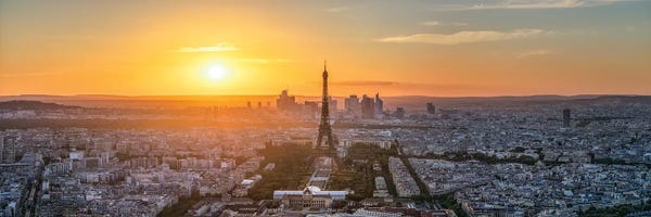 Paris Skyline Panorama At Sunset In Summer