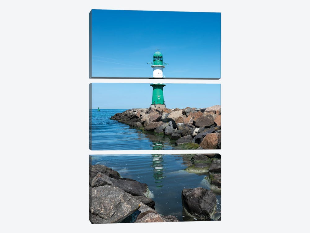 Lighthouse Molenfeuer Westmole In Summer, Warnemünde, Rostock, Mecklenburg-Vorpommern, Germany by Jan Becke 3-piece Canvas Print