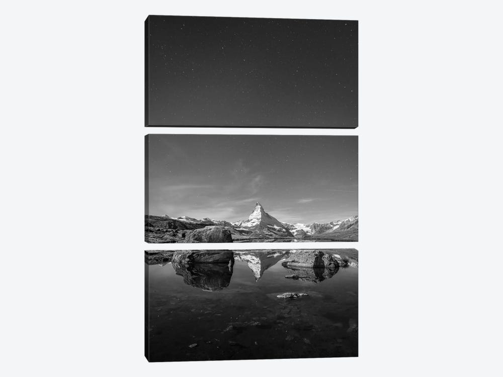 Stellisee And Matterhorn In Black And White by Jan Becke 3-piece Canvas Artwork