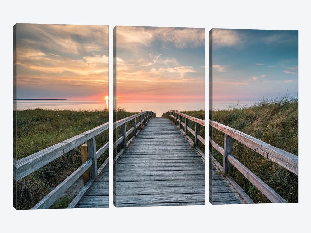 Wooden Pathway To The Beach by Jan Becke 3-piece Canvas Print
